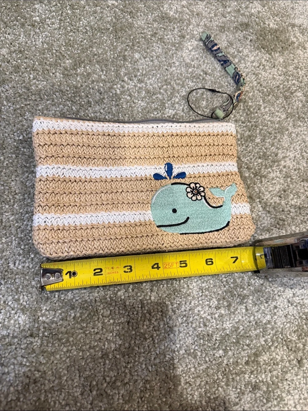 Vera Bradley Straw Stripe Clutch with Mint Whale Applique